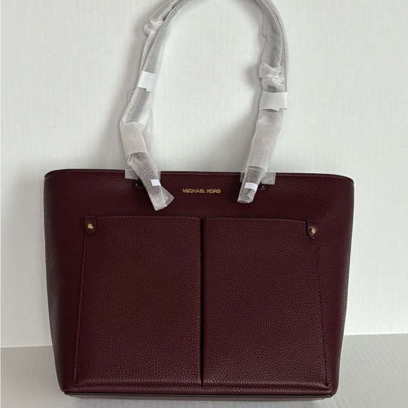 NWT Michael Kors Jet Set Travel Medium Double Pocket Tote Oxblood Vegan Leather - Picture 4 of 14